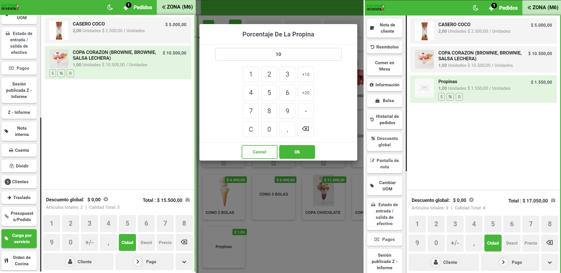 Sistema de propinas y cargo por servicio